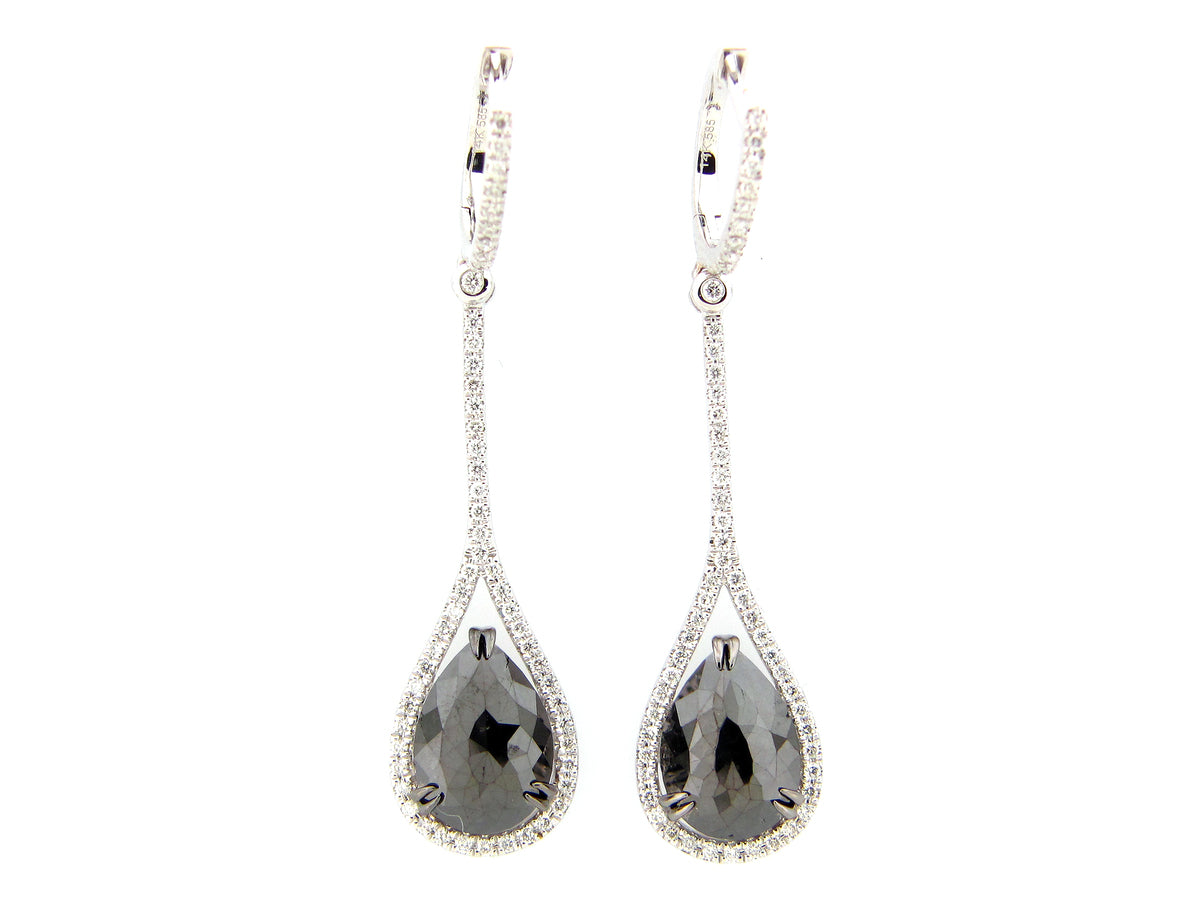ROSE CUT BLACK & WHITE DIAMOND EARRING, 14KW (R)
