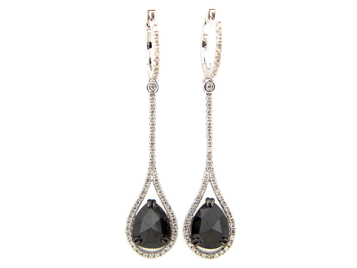 ROSE CUT BLACK & WHITE DIAMOND EARRING, 14KW (R/H)