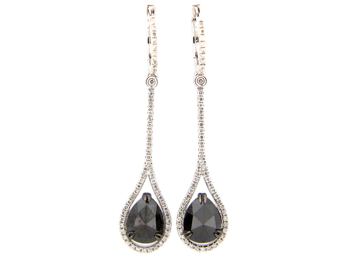 ROSE CUT BLACK & WHITE DIAMOND EARRING, 14KW (R/H)