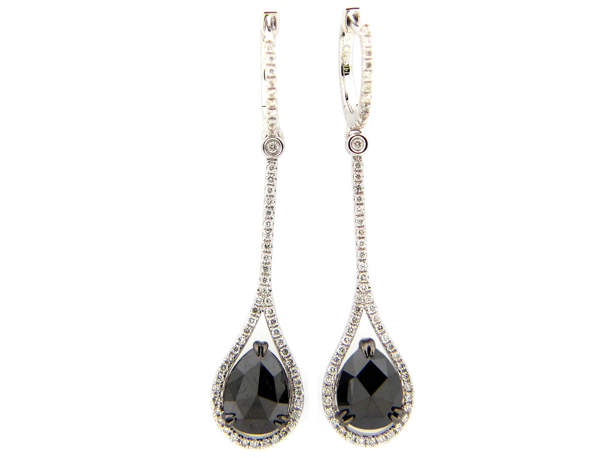 ROSE CUT BLACK & WHITE DIAMOND EARRING, 14KW (R/H)