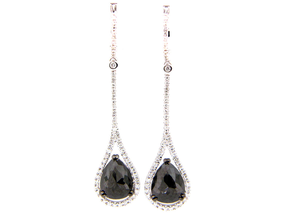 ROSE CUT BLACK & WHITE DIAMOND EARRING, 14KW (R)