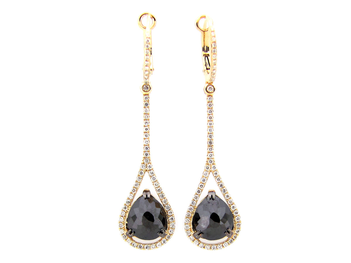 ROSE CUT BLACK & WHITE DIAMOND EARRING, 14KY (R)