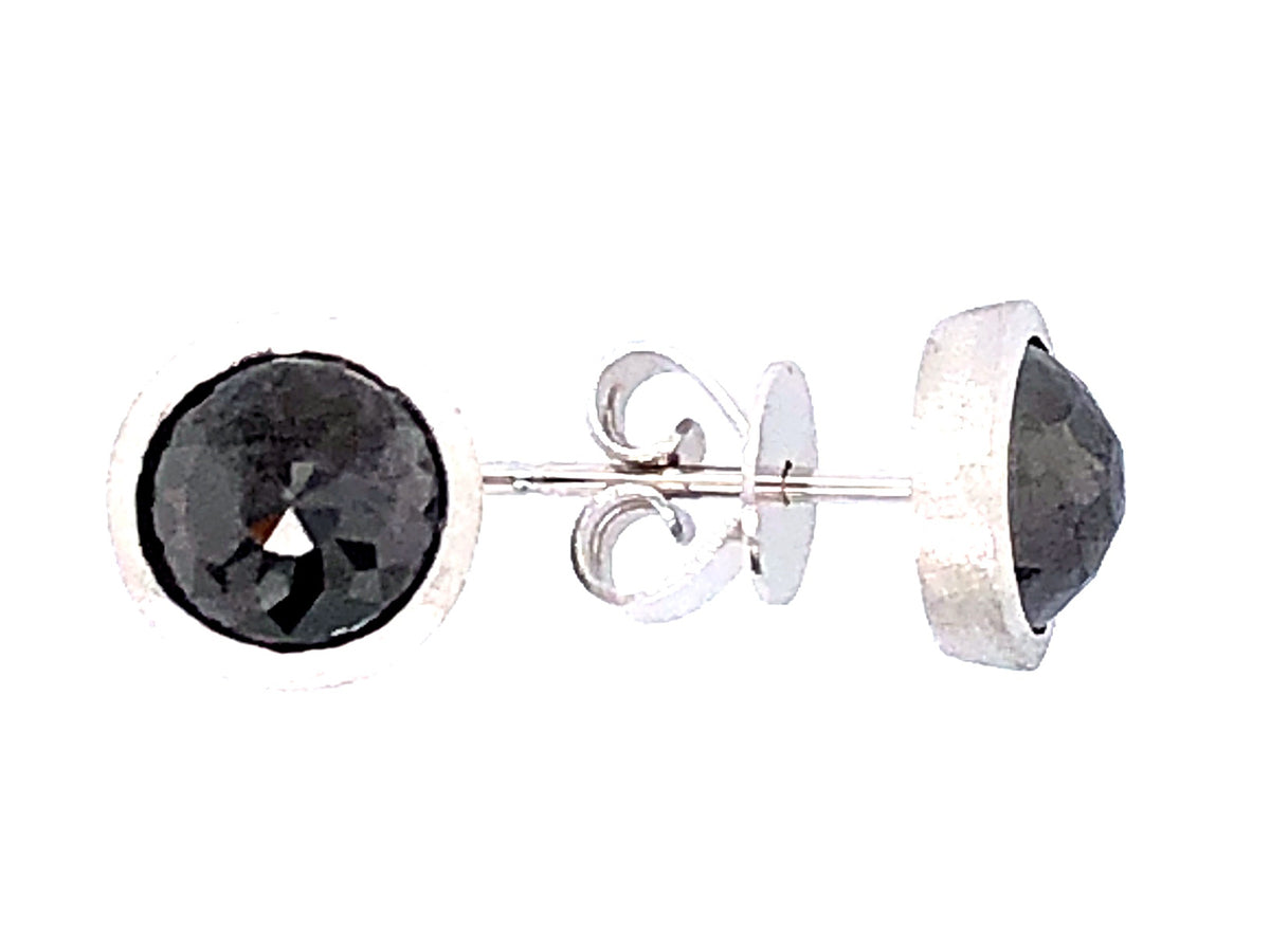 ROSE CUT BLACK DIAMOND BEZEL STUD EARRING, SATIN FINISH