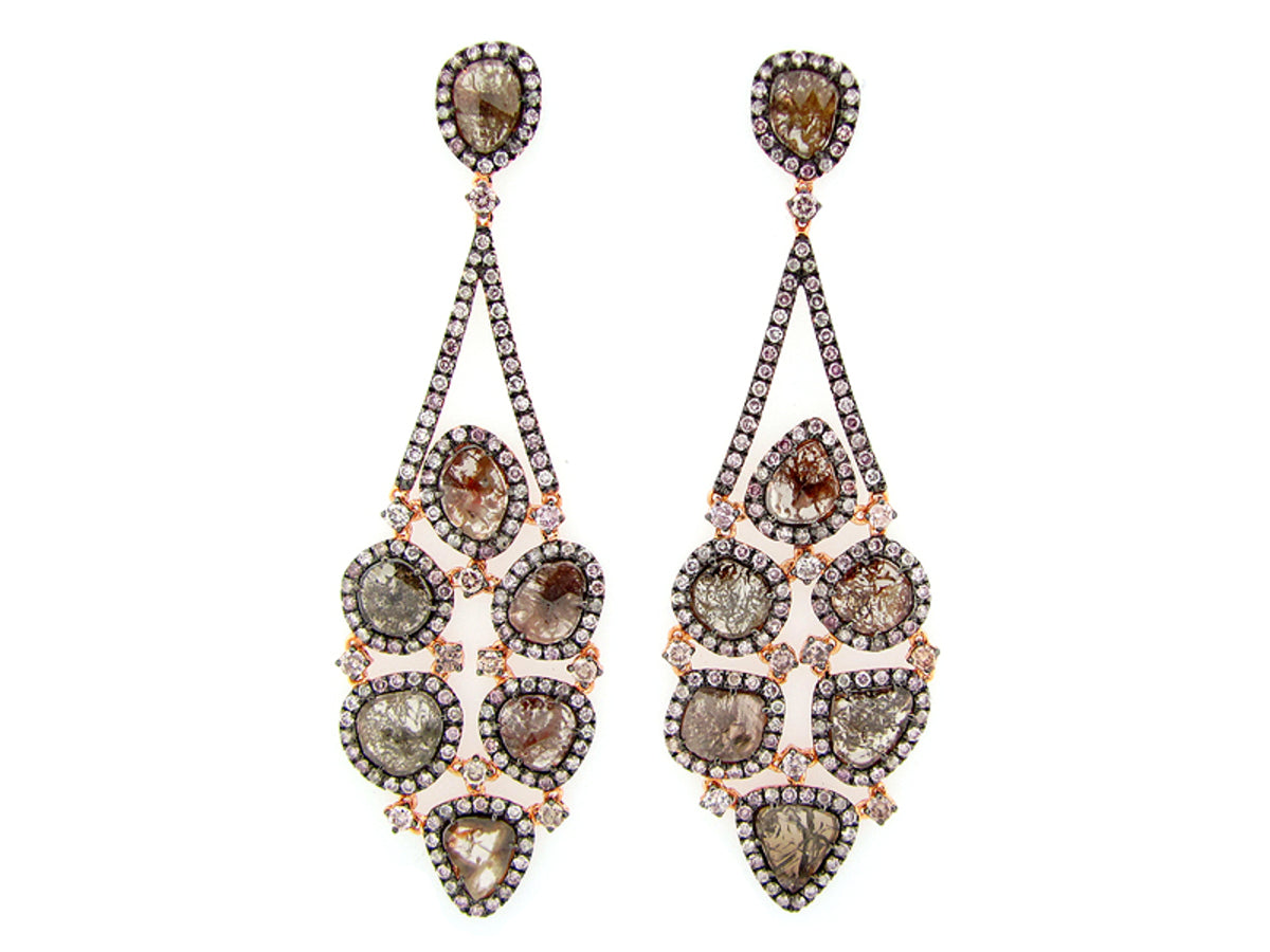 ROSE CUT SLICE BROWN DIAMOND EARRING, 18KR  (N)