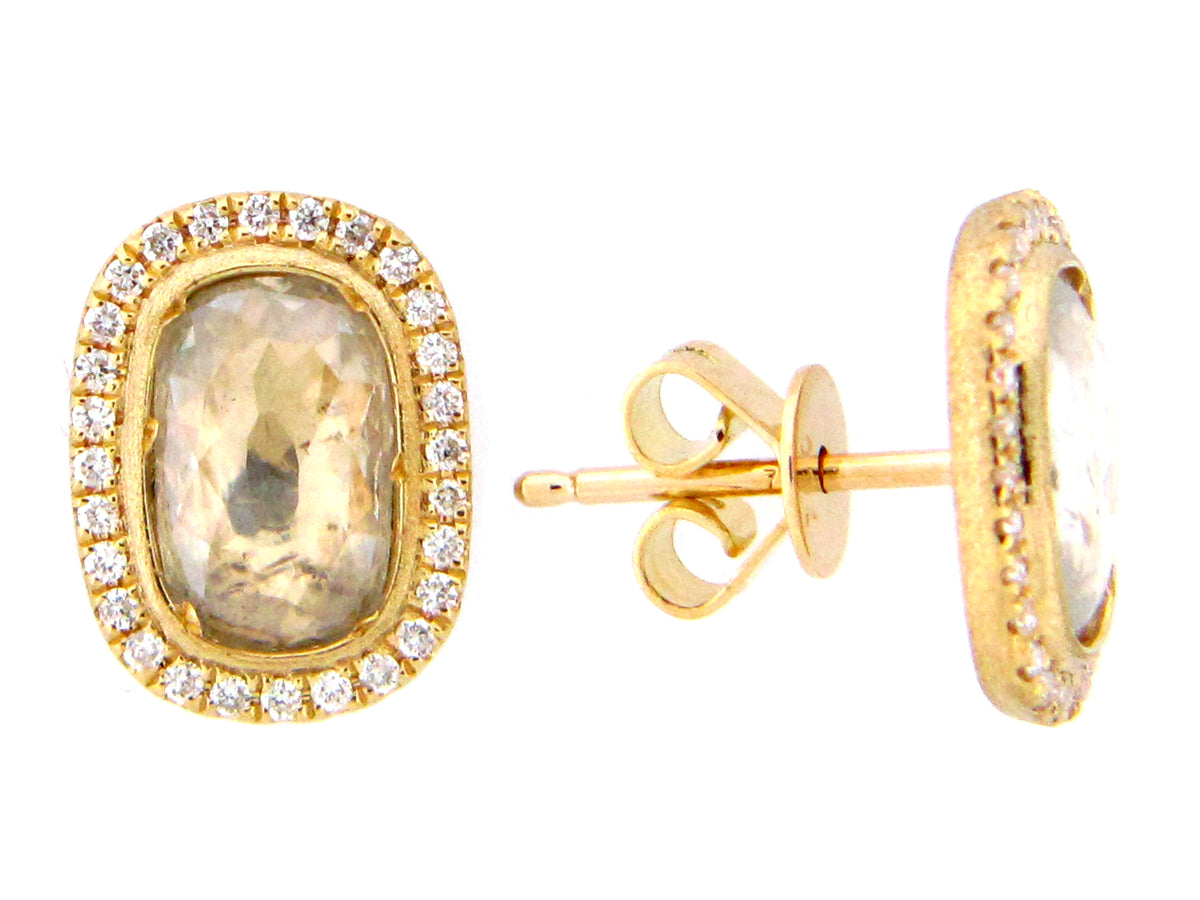 ROSE CUT CUSHION DIAMOND STUD EARRING, 18KY (N)