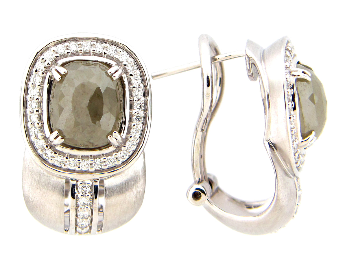 ROSE CUT GRAY DIAMOND & DIAMOND EARRING, 18KW (N)