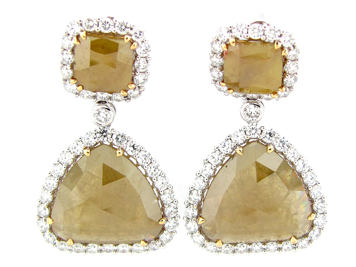ROSE CUT YELLOW & WHITE DIAMOND EARRING, GIA CERT#2155877430, 18KWY (N)