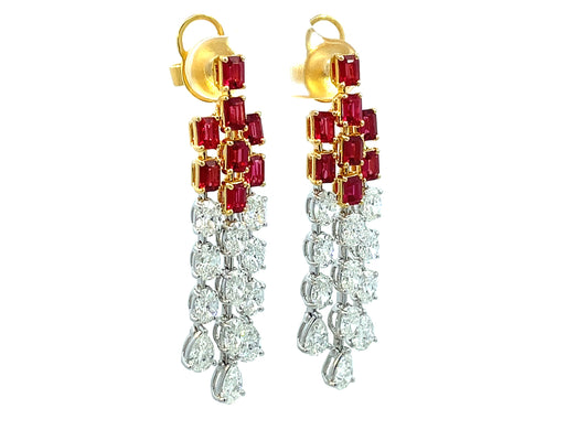 Ruby Diamond 3 Row Chandelier Dangle Earring, 45mm