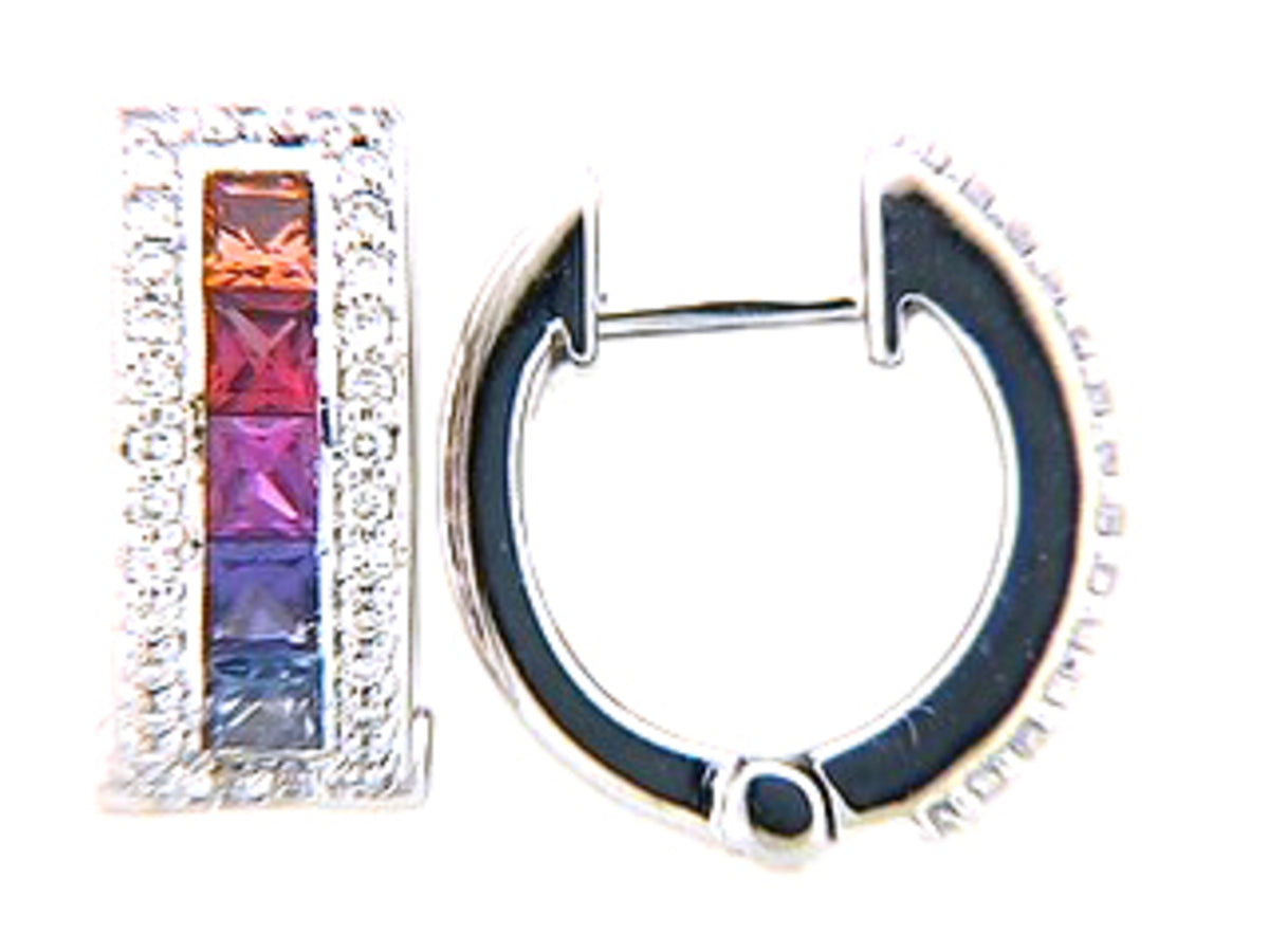 RAINBOW SAPPHIRE & DIAMOND EARRING, 18KW (H/U), C=1.40