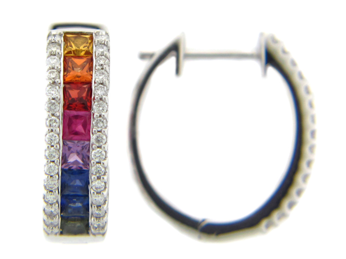 RAINBOW SAPPHIRE & DIAMOND EARRING, 14KW (H/U), C=1.60