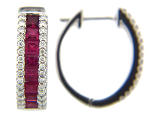 RUBY & DIAMOND EARRING, 14KW (H)