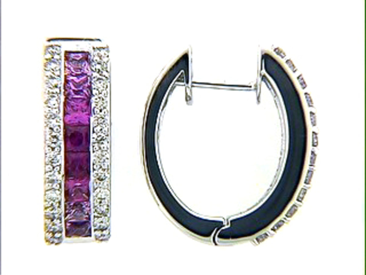 PINK SAPPHIRE & DIAMOND EARRING, 18KW (H), C=1.60