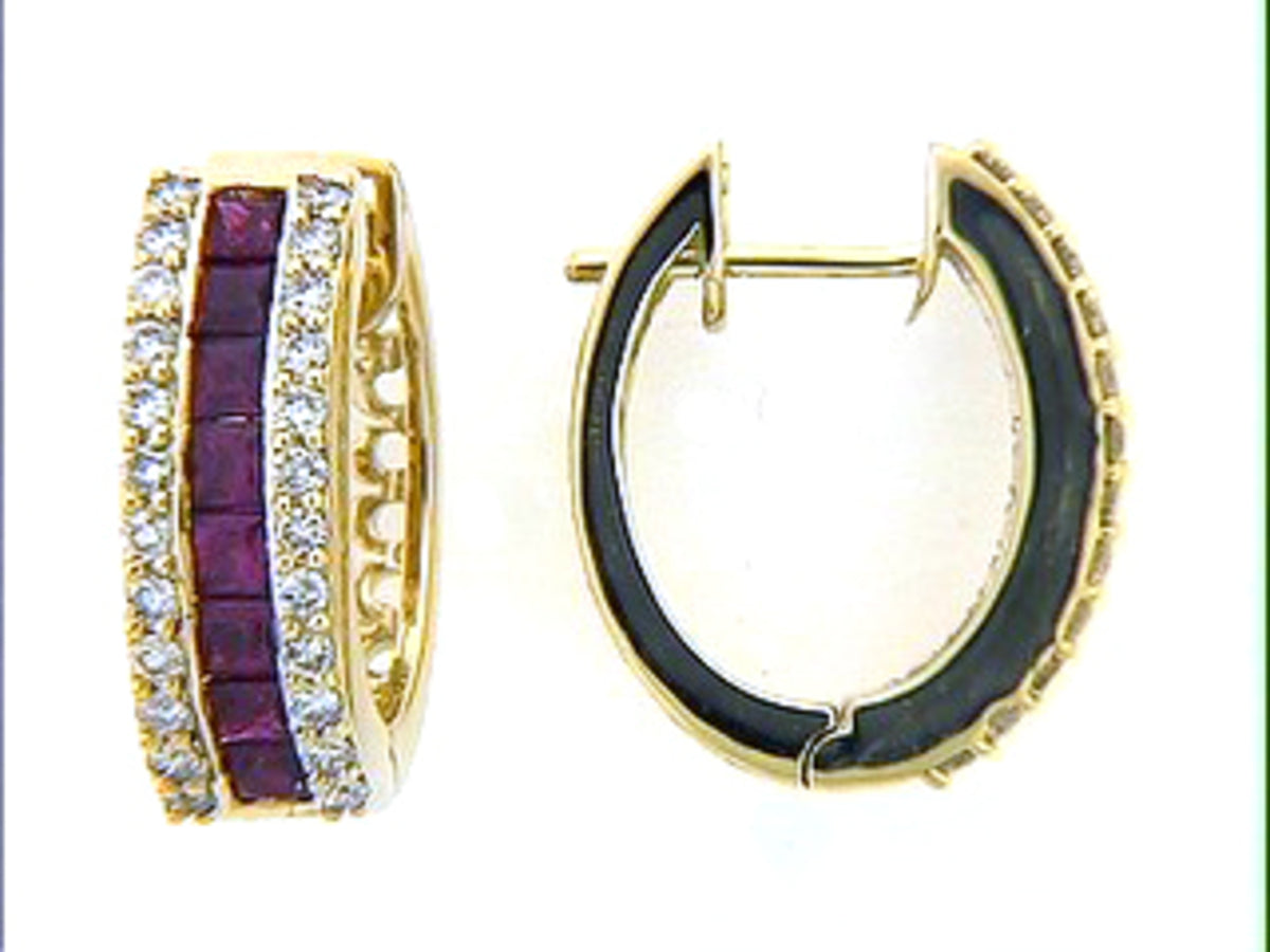 RUBY & DIAMOND EARRING ,18KY (H), C=1.60