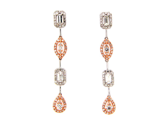 DIAMOND 4 STATION DANGLE EARRING, 14KWR (N)