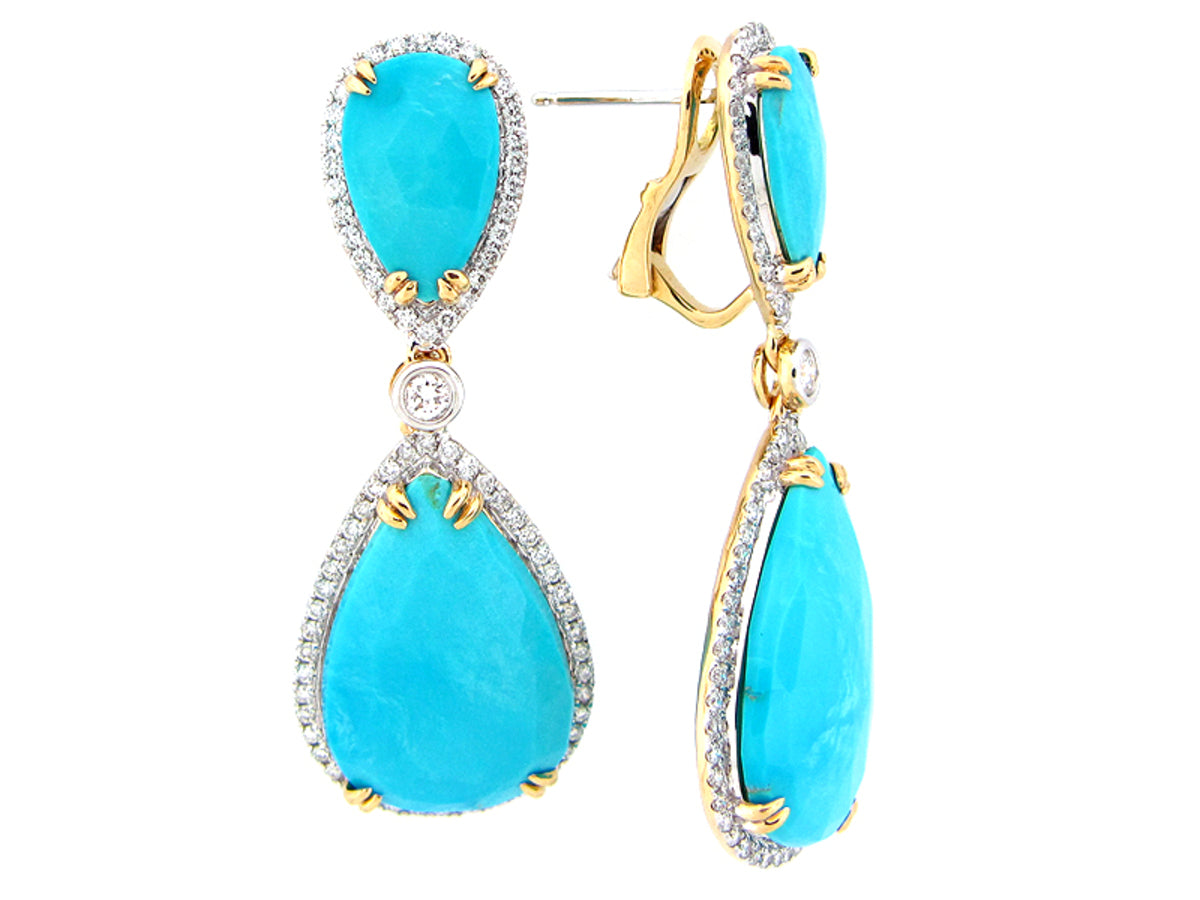 ROSE CUT TURQUOISE & DIAMOND EARRING, 18KY (I)
