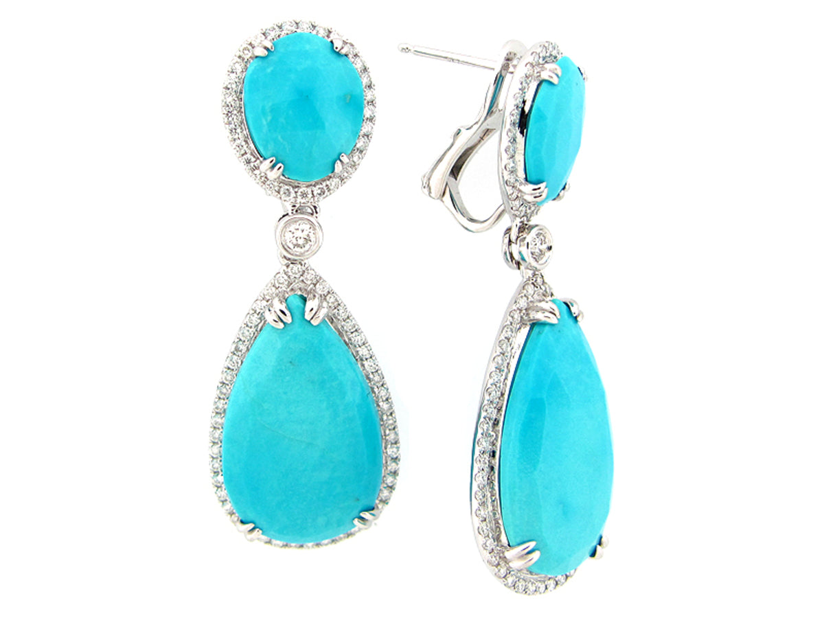 ROSE CUT TURQUOISE & DIAMOND EARRING, 18KW (I), C=15.28