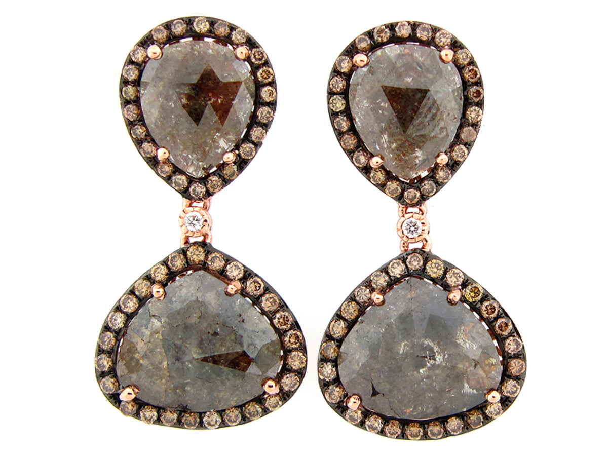 ROSE ROUGH CUT BROWN & WHITE DIAMOND EARRING, 14KR (N)