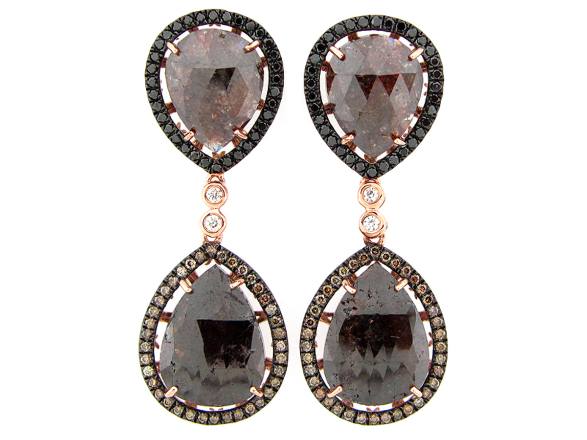 ROSE ROUGH CUT FANCY COLOR DIAMOND EARRING, 14KR (N), CENTER=20.06