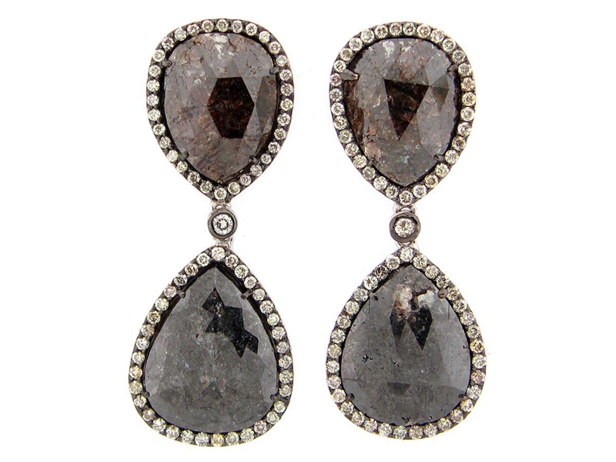 ROSE ROUGH CUT FANCY COLOR DIAMOND EARRING, 18KW (N)