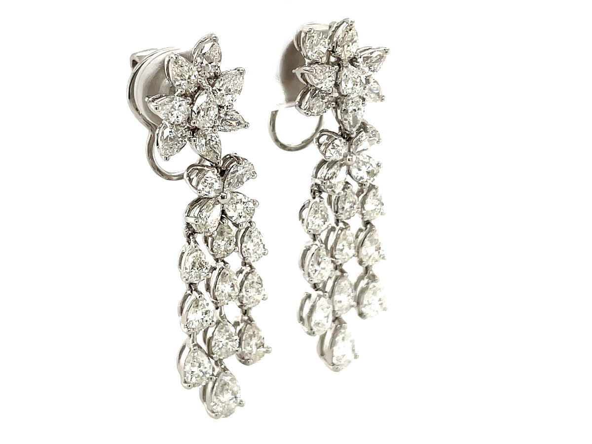 DIAMOND PEAR SHAPE 3 STRAND DANGLE EARRING