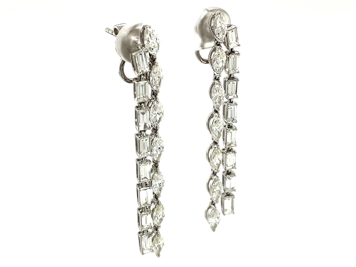 DIAMOND MARQUISE & BAGUETTE 2 STRAND DANGLE EARRING