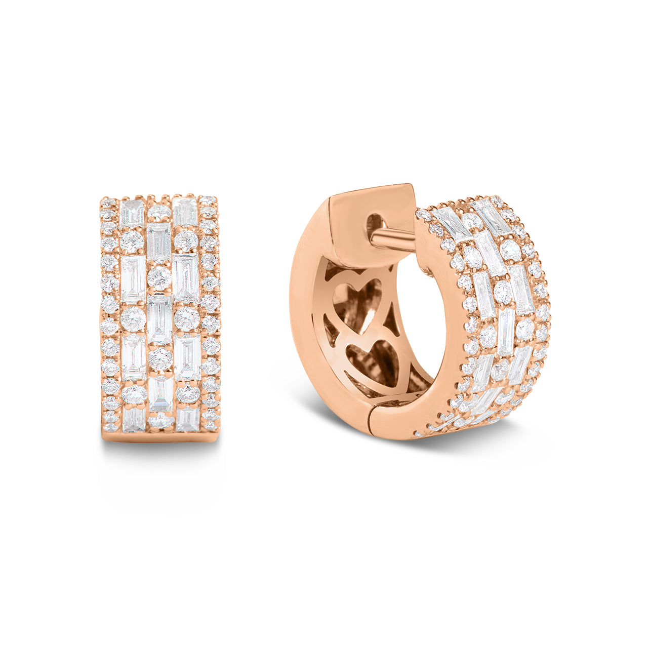 Diamond Alternating Baguette & Round 6.5mm Huggie Earring