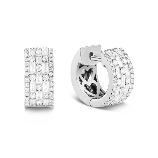 Diamond Alternating Baguette & Round 6.5mm Huggie Earring