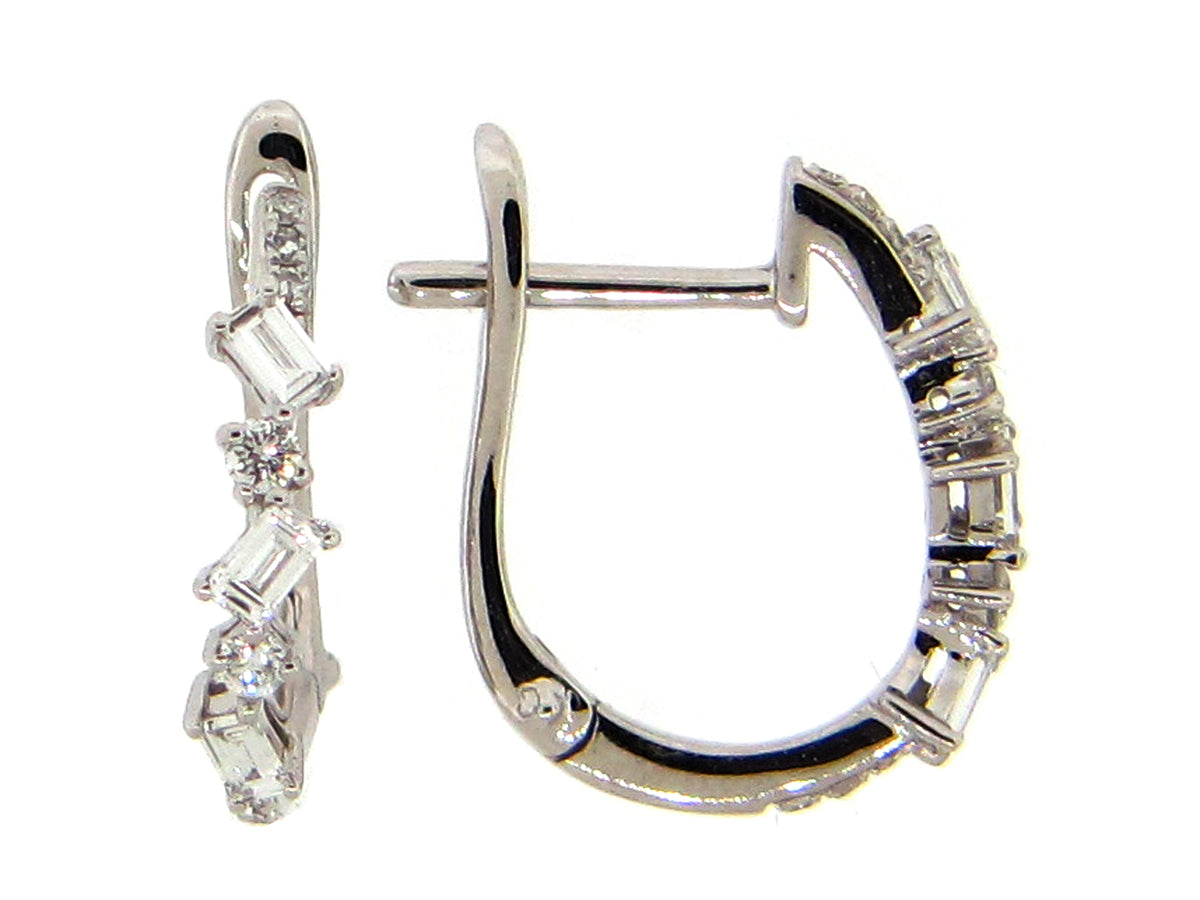 DIAMOND ALTERNATING BAGUETTES & ROUNDS HOOP EARRING