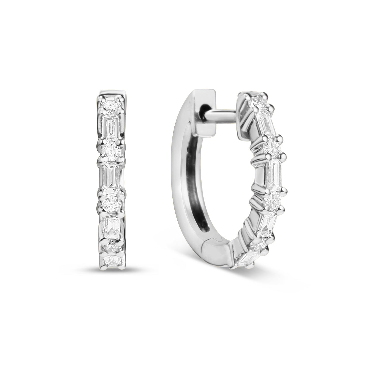 Diamond Baguette & Round Alternating Huggie Earring
