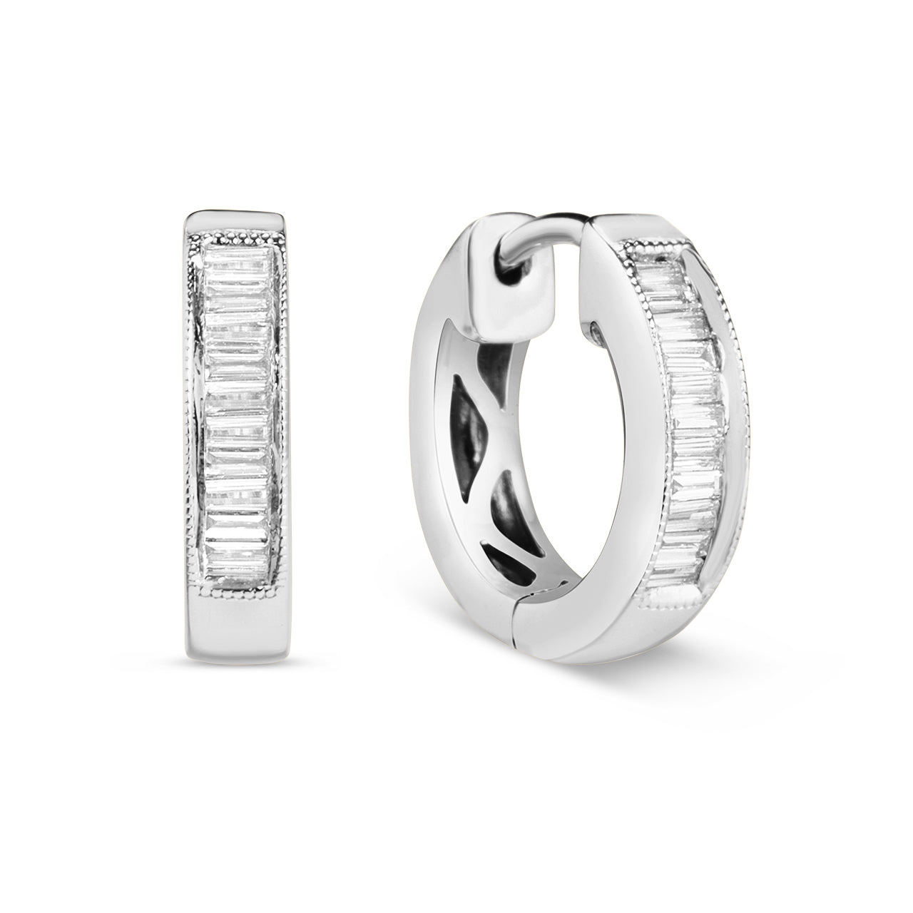 Diamond Baguette Channel Huggie Earring