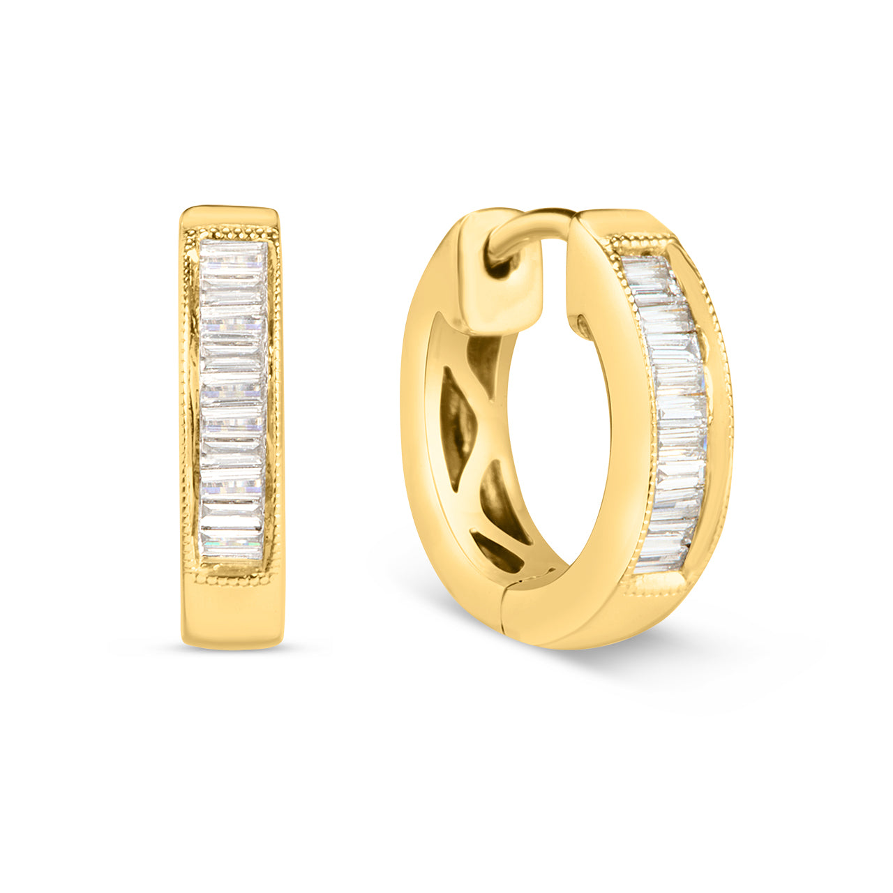Diamond Baguette Channel Huggie Earring