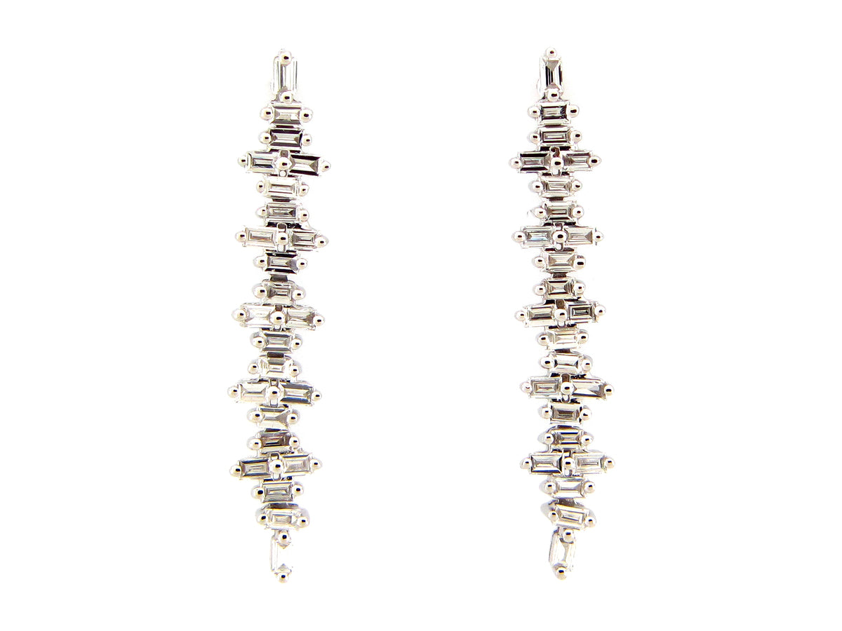 DIAMOND BAGUETTE LAYERED DANGLE EARRING, 14KW (N)