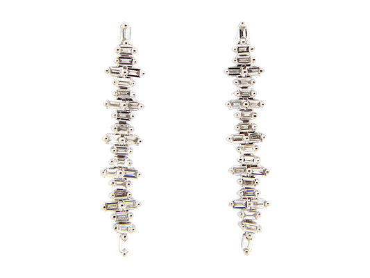 DIAMOND BAGUETTE LAYERED DANGLE EARRING, 14KW (N)