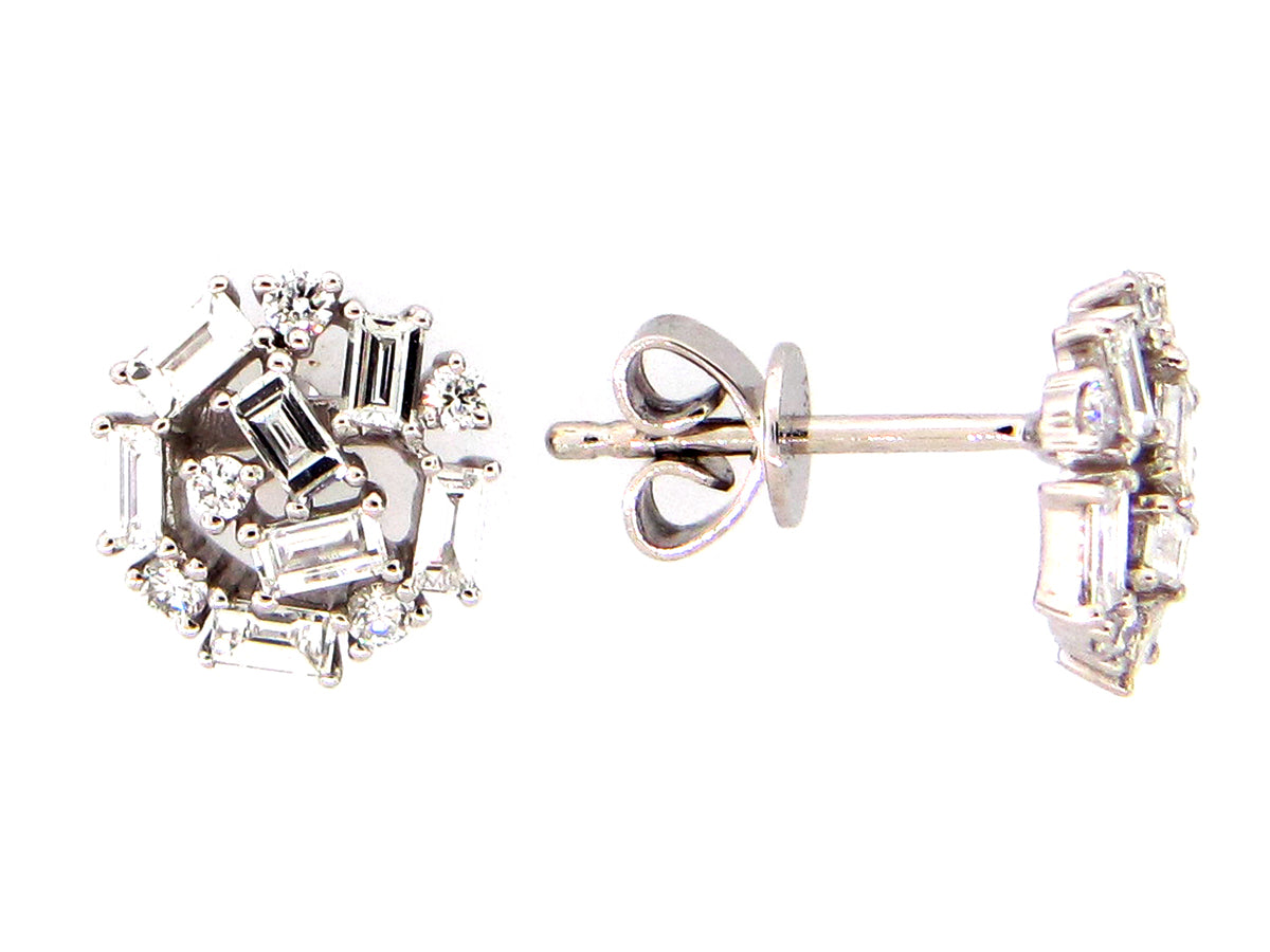 DIAMOND CLUSTER STUD EARRING, 14KW (N)