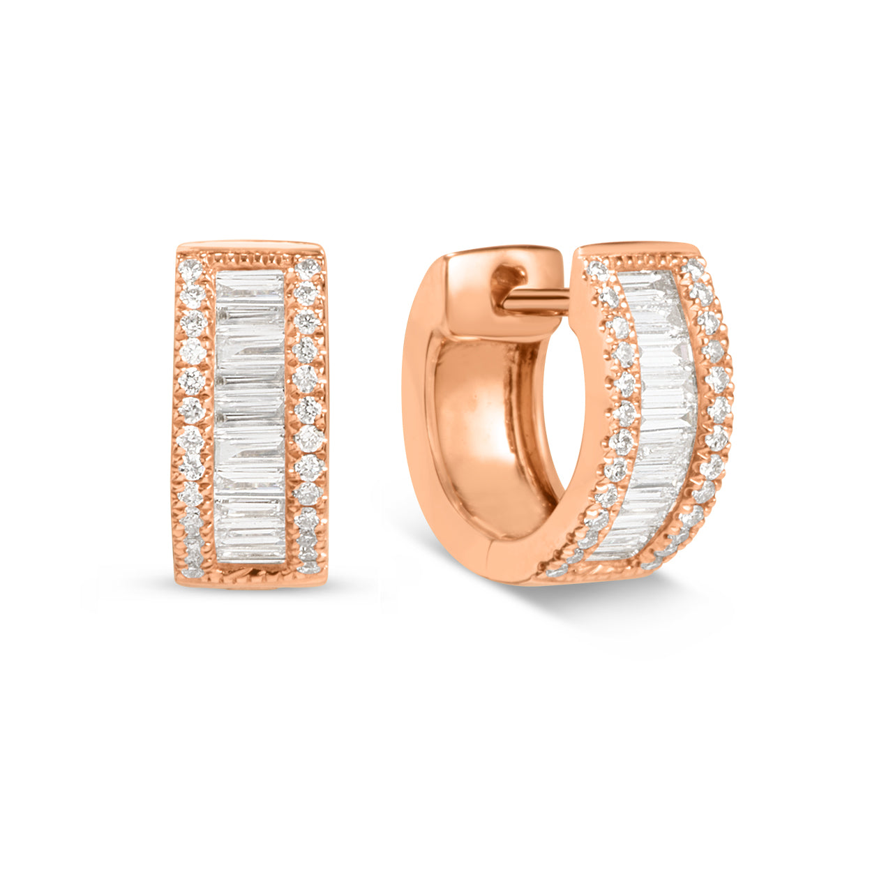 Diamond Baguette & Round Huggie Earring