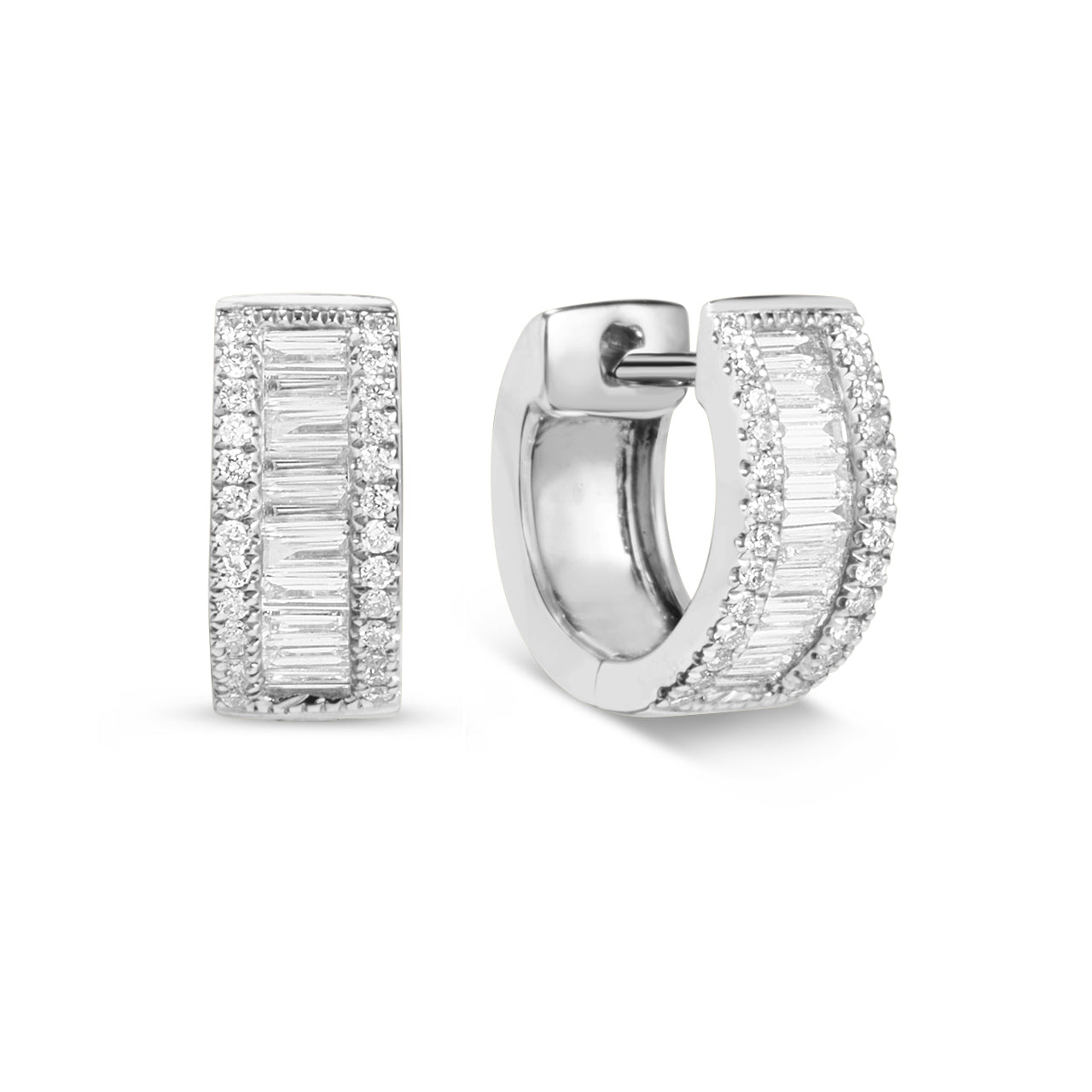 Diamond Baguette & Round Huggie Earring