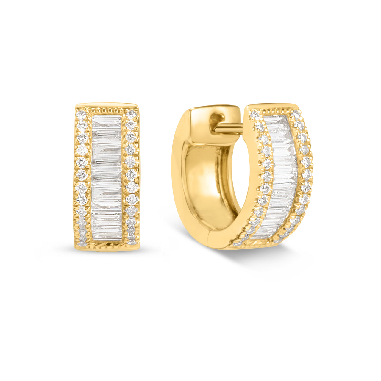 Diamond Baguette & Round Huggie Earring