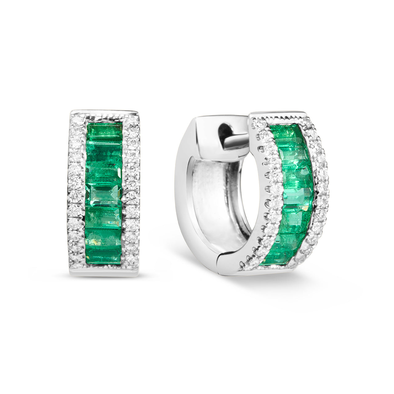 Emerald Baguette & Diamond Huggie Earring