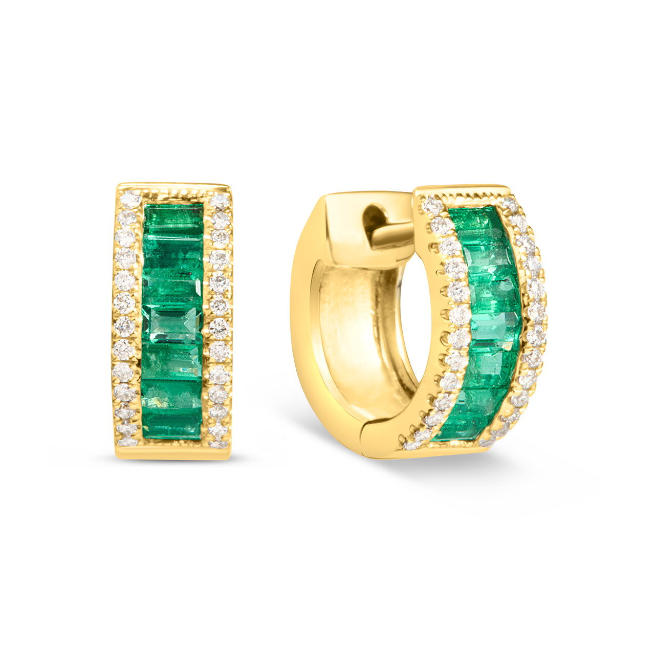 Emerald Baguette & Diamond Huggie Earring