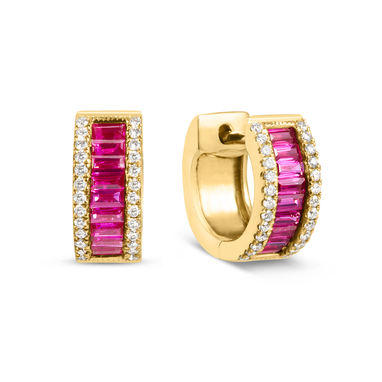 Ruby Baguette & Diamond Huggie Earring