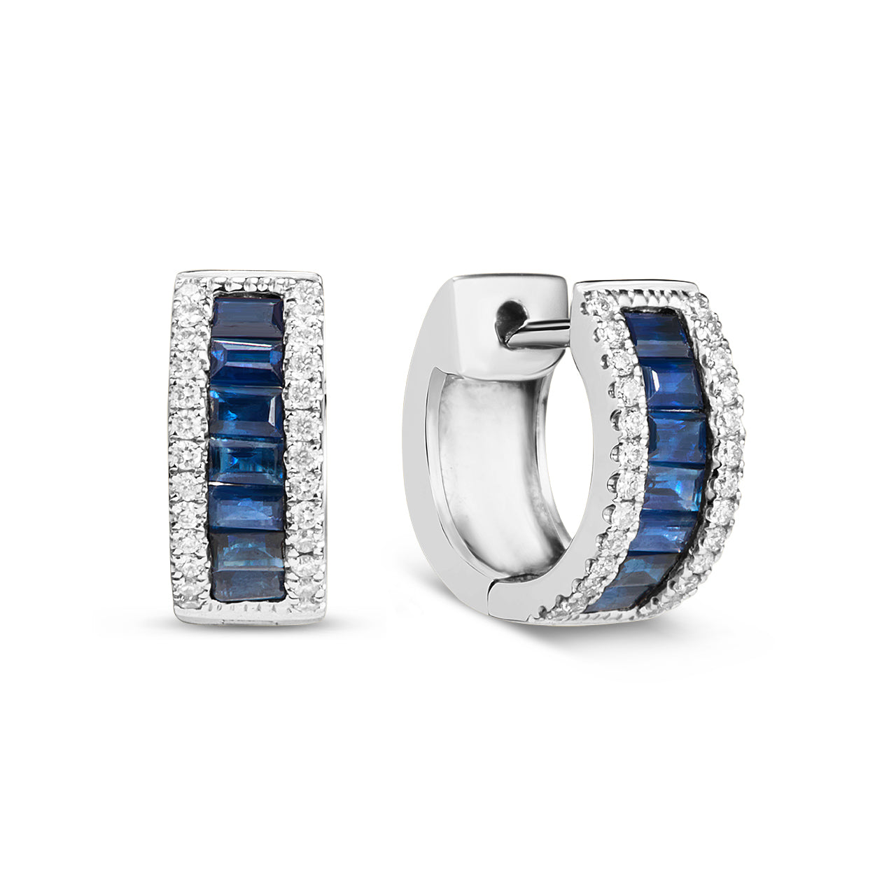 Sapphire Baguette & Diamond Huggie Earring