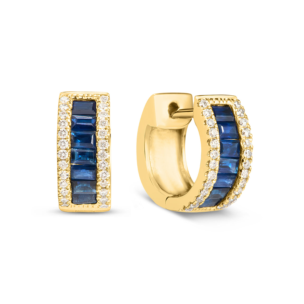 Sapphire Baguette & Diamond Huggie Earring