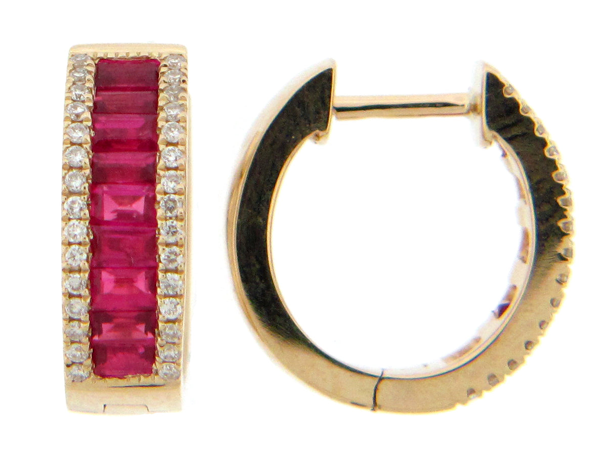 RUBY BAGUETTE & DIAMOND 13MM EARRING