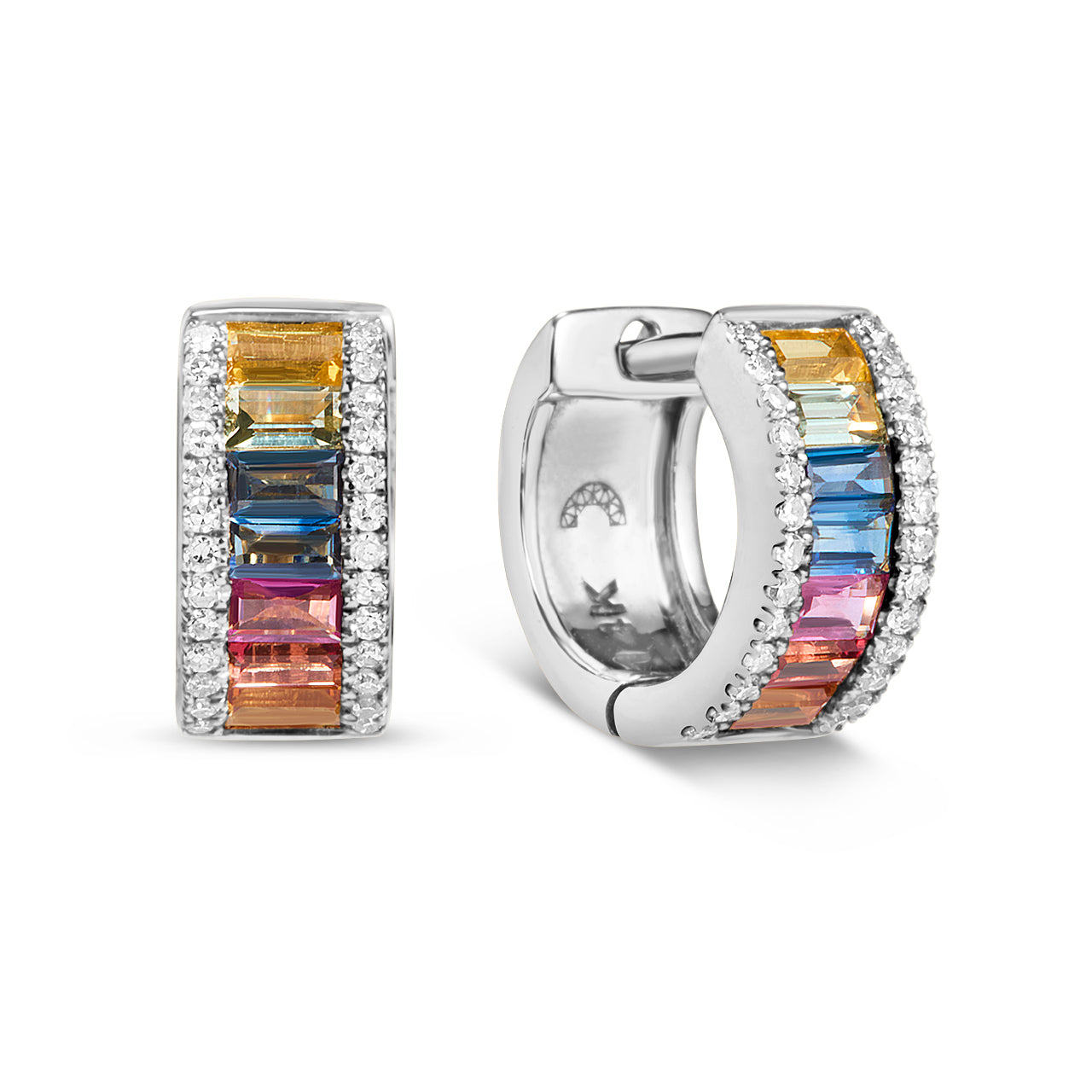 RAINBOW SAPPHIRE BAGUETTES & DIAMOND HOOP EARRING