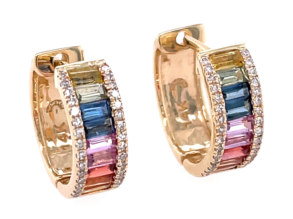 RAINBOW SAPPHIRE BAGUETTES & DIAMOND HUGGY EARRING