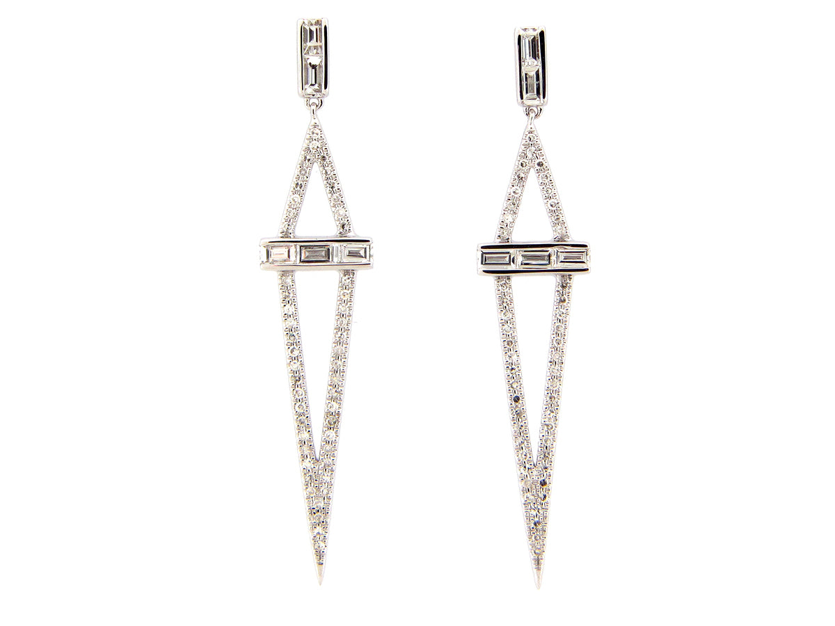DIAMOND BAGUETTE DAGGER ART DECO DANGLE EARRING, 14KW (N)