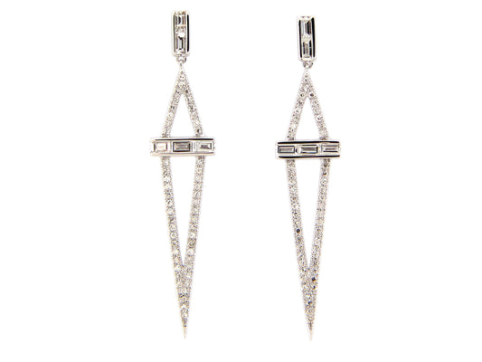 DIAMOND BAGUETTE DAGGER ART DECO DANGLE EARRING, 14KW (N)