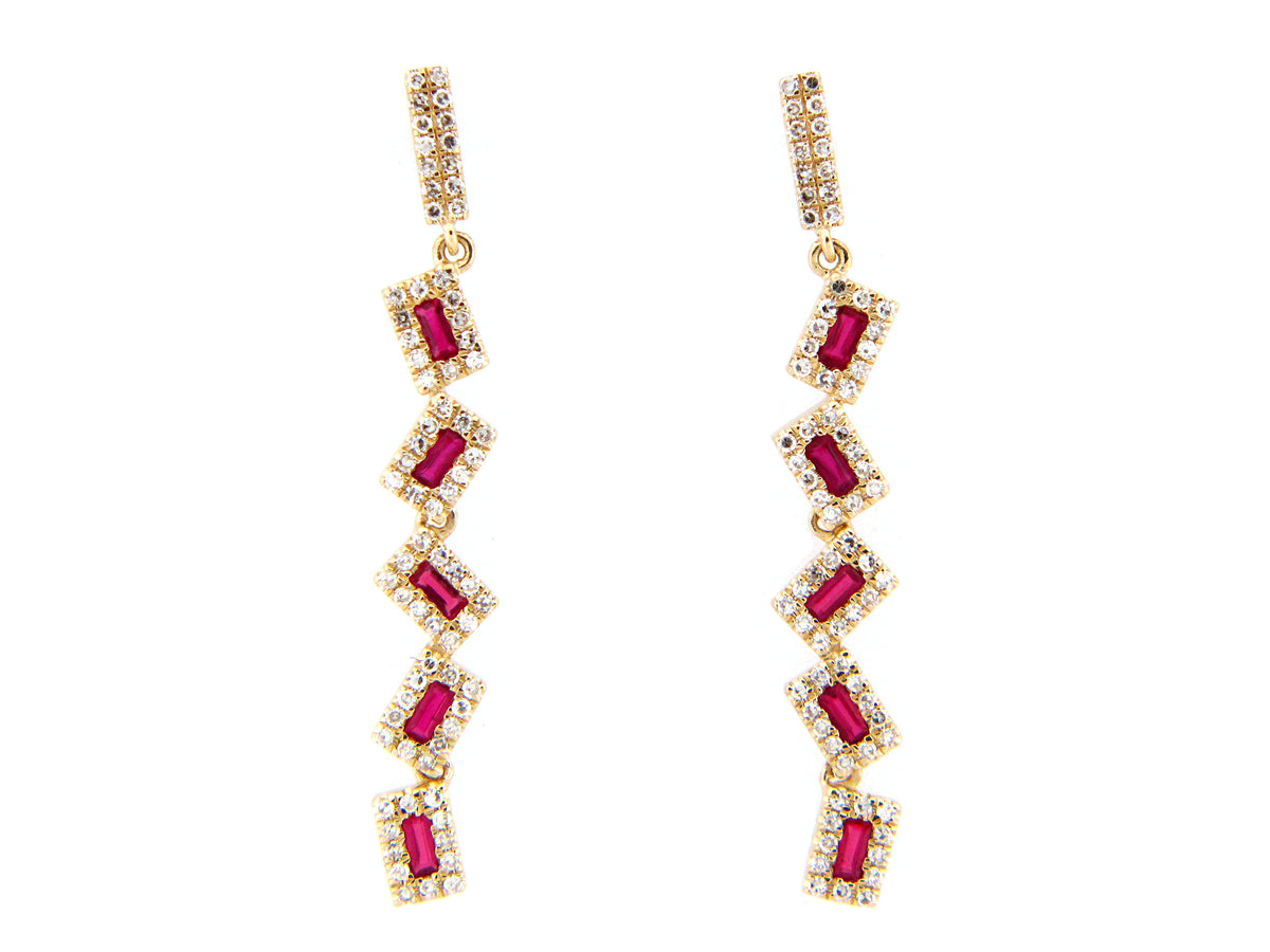 PIVOTING RUBY & DIAMOND DANGLE EARRING, 14KY (H)