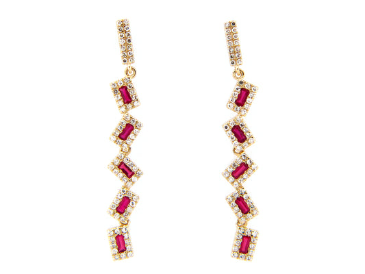 PIVOTING RUBY & DIAMOND DANGLE EARRING, 14KY (H)