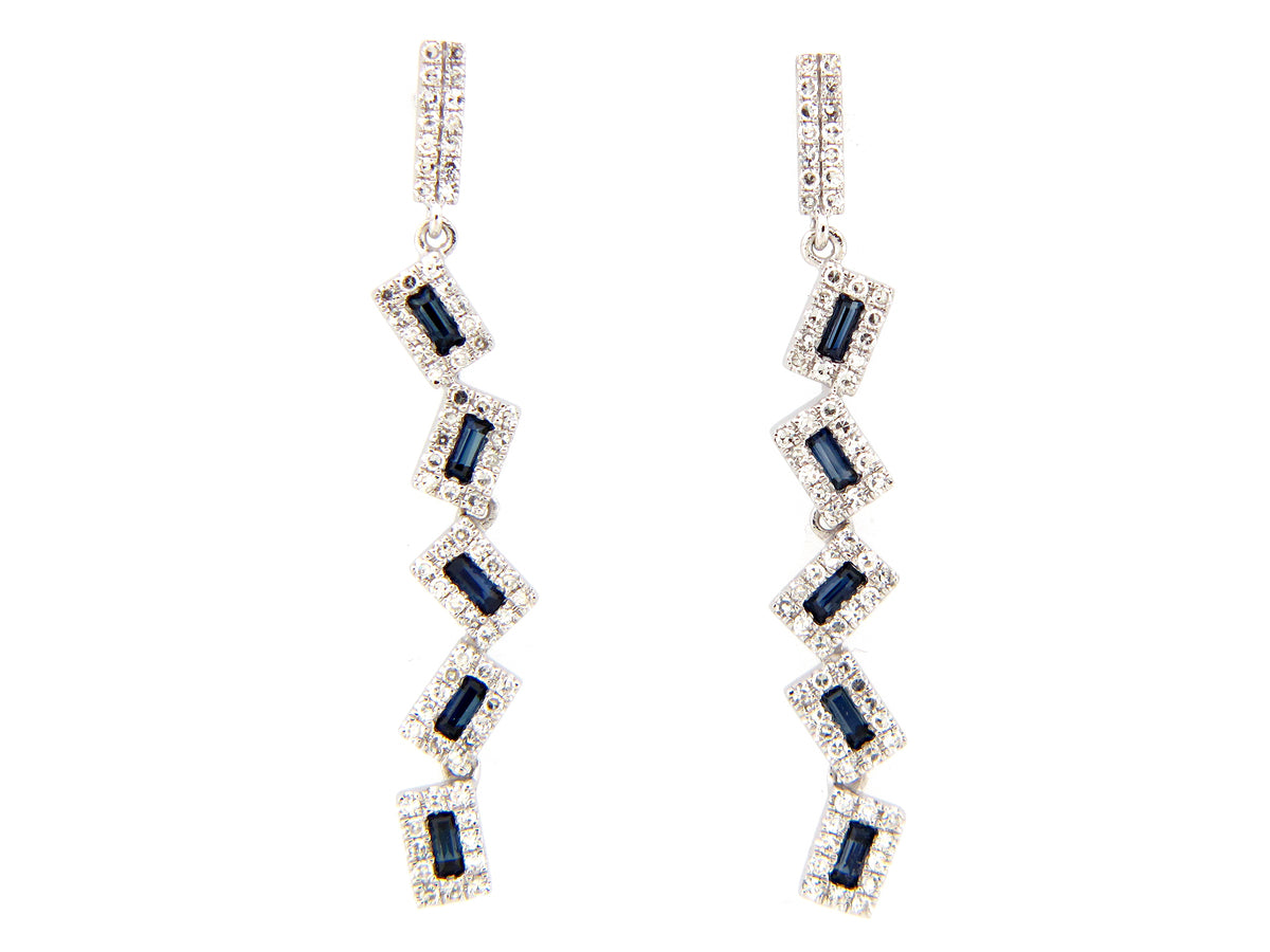 PIVOTING SAPPHIRE & DIAMOND DANGLE EARRING, 14KW (H)